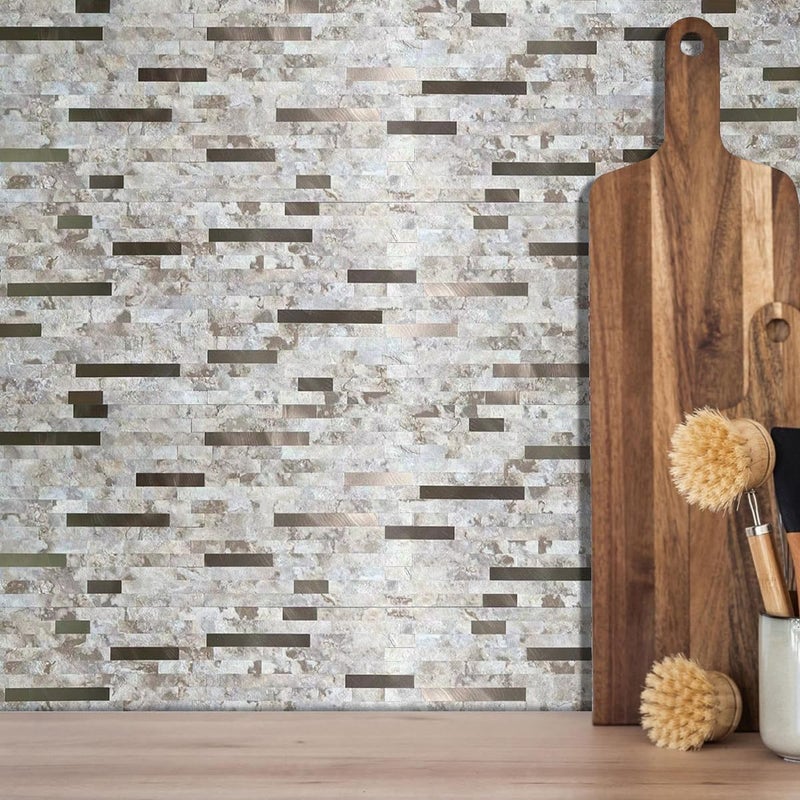 weimeisc 10 Sheets Peel and Stick Backsplash Tile for Kitchen, Self-Adhesive Mosaic Tile, Stick on Bathroom Vanities，Fireplace Décor, Laundry Table(11.88" X 11.88") (Coffee+Bronze) - Image 5